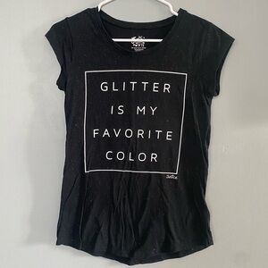 Justice Black Short Sleeve Tee Glitter Graphic